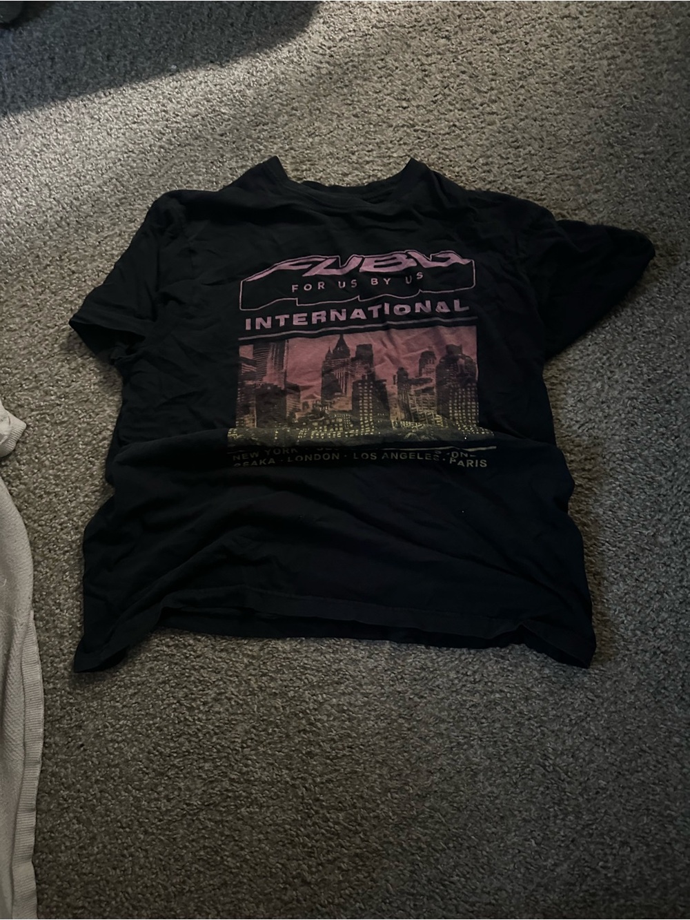 FUBU Black Tee with Pink City Graphic